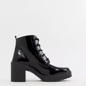 ASOS design Rosa chunky mid heel shiny boots